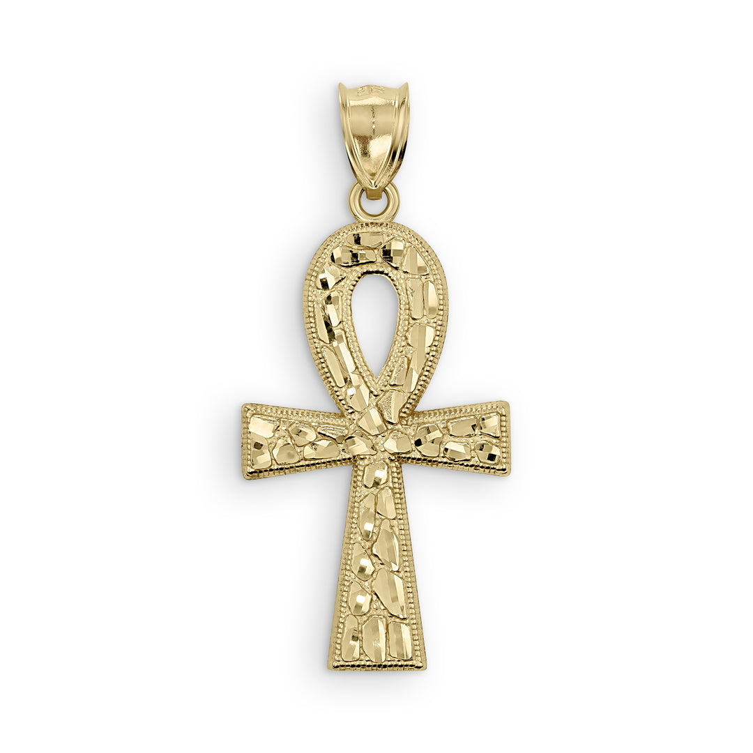 10k Gold Nugget Ankh Celtic Cross Pendant