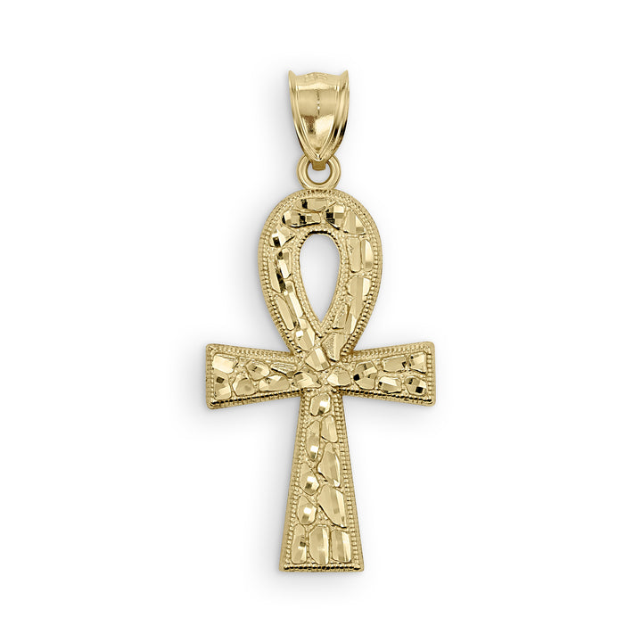 10k Gold Nugget Ankh Celtic Cross Pendant