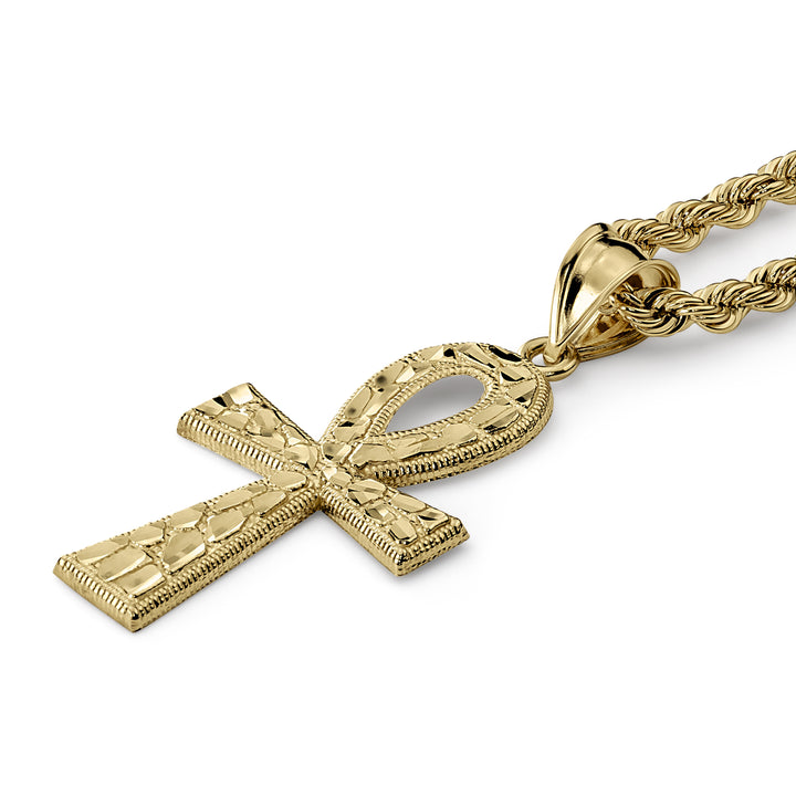 10k Gold Nugget Ankh Celtic Cross Pendant