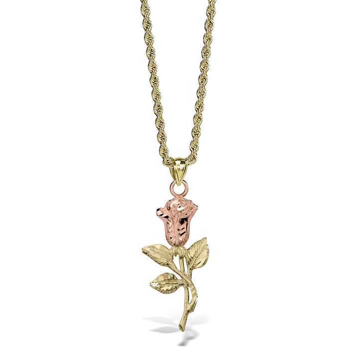 10k Gold Rose Flower Two-Tone Pendant