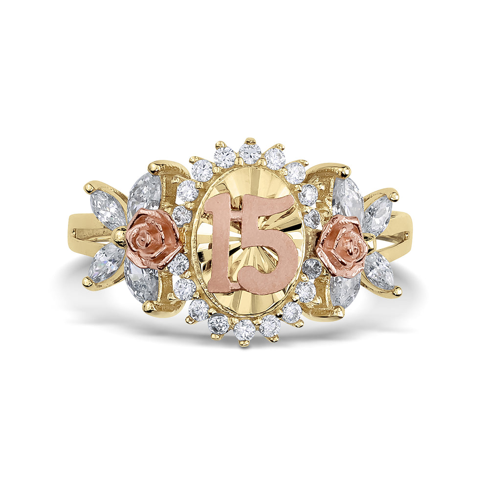 10k & 14k Gold Quinceanera Blingin Two-Tone Ring