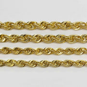 Four different thicknesses of 14k gold classic rope chains displayed horizontally.