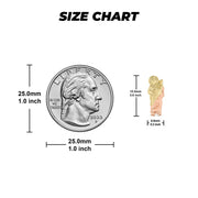Size chart comparing the 6.0mm by 15.0mm San Judas earring to a US quarter.