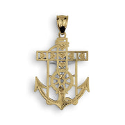 Rear view of the 14k Gold Divine Two-Tone Crucifix Anchor Pendant displaying a smooth, polished gold surface.