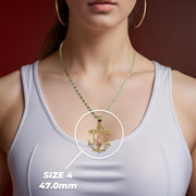 Model wearing Size 4 47.0mm two-tone gold Guadalupe anchor pendant necklace.