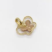 Back view of 14k gold tri-color butterfly pendant charm with CZ halo.