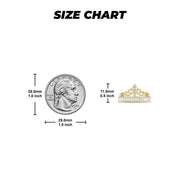 Size chart showing millimeter and inch height measurements of a gold crown ring.