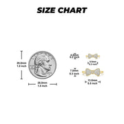 14k gold bow ring size chart with millimeter and inch measurements for two sizes.