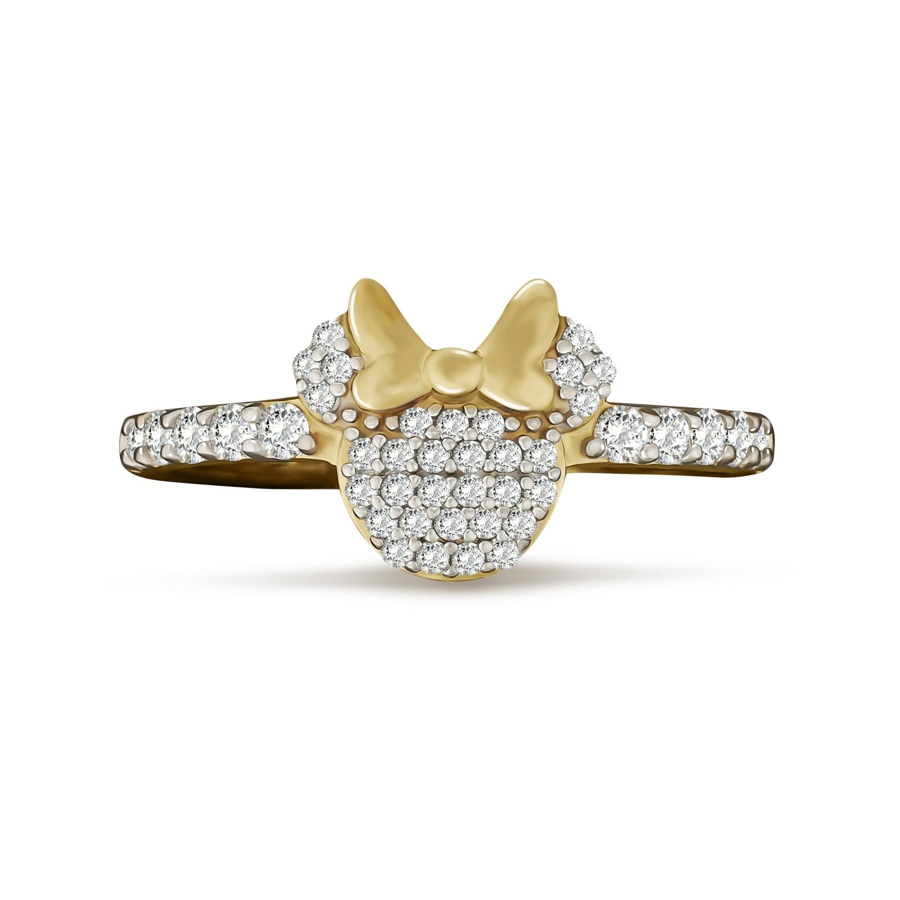 14k Gold Bling Mouse CZ Ring with white cubic zirconia stones, front view.