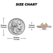 Size guide showing the millimeter and inch measurements of the gold mouse ring.