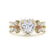 Front view of 14k yellow and rose gold birthstone ring with heart cubic zirconia.