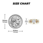 Ring size chart comparing a US quarter to a 14k gold heart birthstone ring