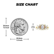 Ring size chart comparing a US quarter to a 14k gold birthstone rose ring.
