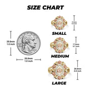 14k Gold Bloom Tricolor Elephant CZ Oval Ring dimensions and size guide diagram.