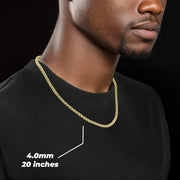 Man wearing a 4.0mm 20inch 14k gold classic Alexander hollow chain necklace.