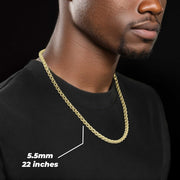 Man wearing a 5.5mm 22inch 14k gold classic Alexander hollow chain necklace.