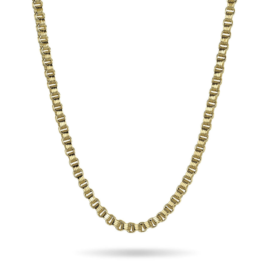 14k gold classic Alexander hollow chain necklace on white background.