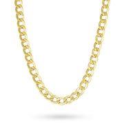 14k solid yellow gold classic curb chain necklace displayed on a plain white background.