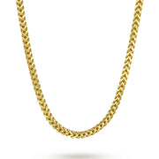 14k yellow gold hollow classic Franco chain necklace displayed on a plain white background.