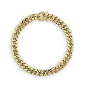 14k yellow gold Miami Cuban link bracelet arranged in a circle on white background.