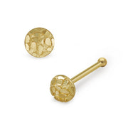 Front and profile view of a 14k gold round nugget nose stud.