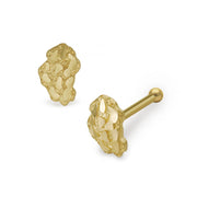 Front and profile view of a 14k gold nugget nose stud.
