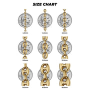 14k gold classic hollow puff Gucci chain thickness size guide with quarter coins for scale reference.