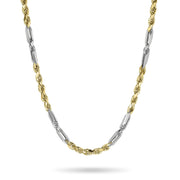 14k gold classic two-tone Milano solid chain necklace on white background.