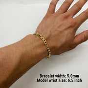 14k Gold Cuban Curb Link Bracelet with width measurement.