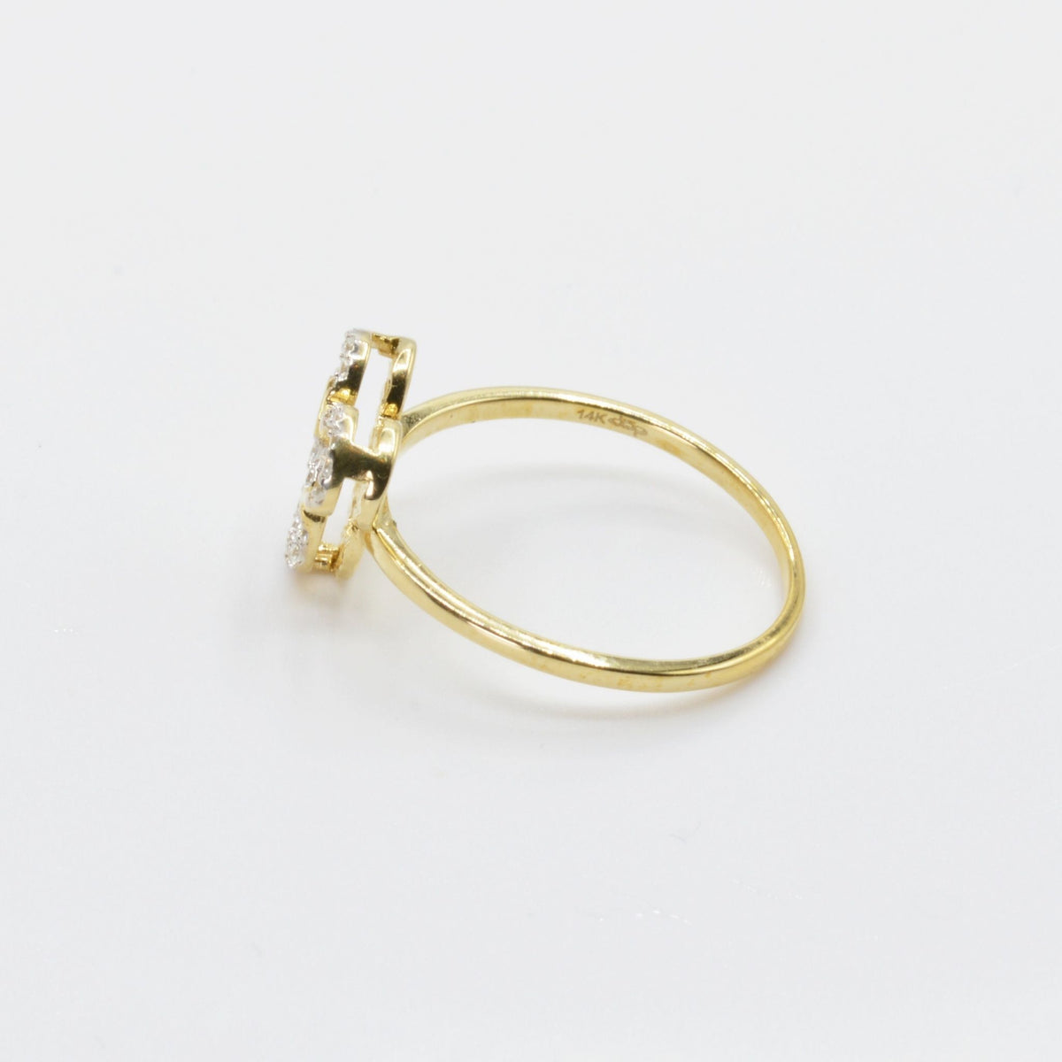 14k Gold Dainty Mouse Ring side view on a white background