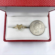 14k Gold Dainty Mouse Ring in a red box with a quarter for scale.