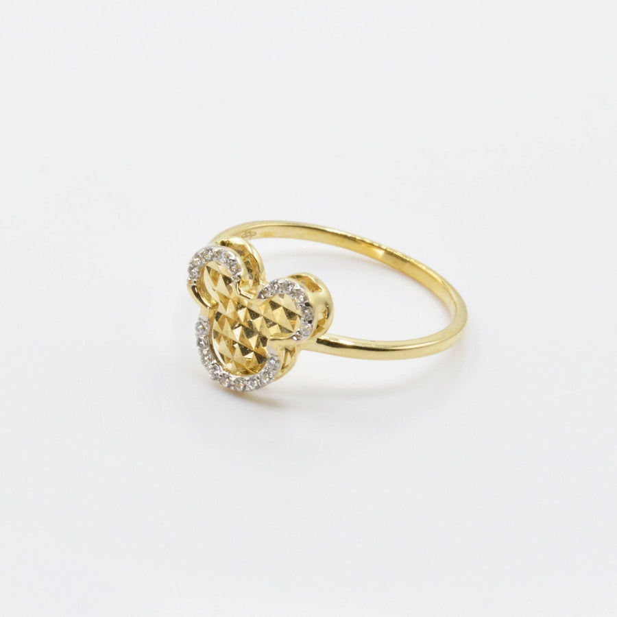 14k Gold Dainty Mouse Ring with intricate design on a white background