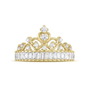 Front view of 14k gold Eler crown cubic zirconia ring showcasing heart filigree.