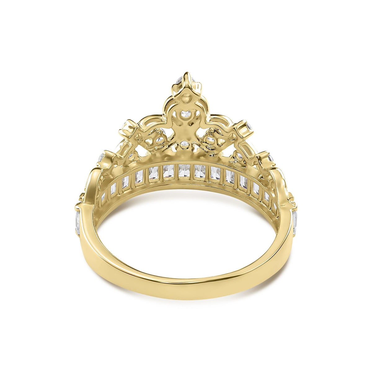 Back view of 14k gold Eler crown cubic zirconia ring showing inner polished band.