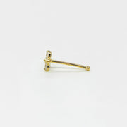 Side view of a 14k gold flower nose stud showing the straight post and ball end