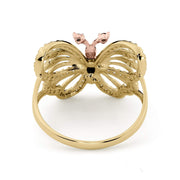 Back view of 14k gold genie butterfly two-tone CZ ring showing inner band.