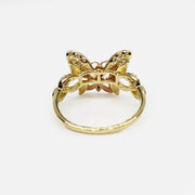 14k Gold butterfly ring back view on a white background