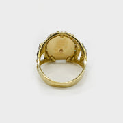 14k Gold Horseshoe Virgin Mary back view on a white background