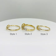Three 14k gold infinity rings sideview labeled Style 1, Style 2, and Style 3 