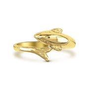 14k gold Kari dolphin ring showcasing the sleek bypass band and side profile.