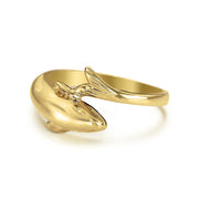 14k gold Kari dolphin ring highlighting the sculpted tail fin and band details.
