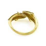 Back view of 14k gold Kari dual dolphin ring showing smooth inner band.