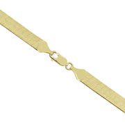 Polished 14k gold flat herringbone necklace featuring a secure lobster clasp mechanism.