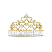 14k gold Lisa crown cubic zirconia ring showcasing heart filigree and princess-cut stones.