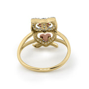 Back view of 14k gold mini owl two-tone CZ ring showing band structure.