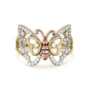 Two-tone 14k yellow gold Mary butterfly ring featuring diamond-cut rose gold body details.