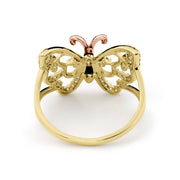 Back and inner band view of 14k gold Mary butterfly ring