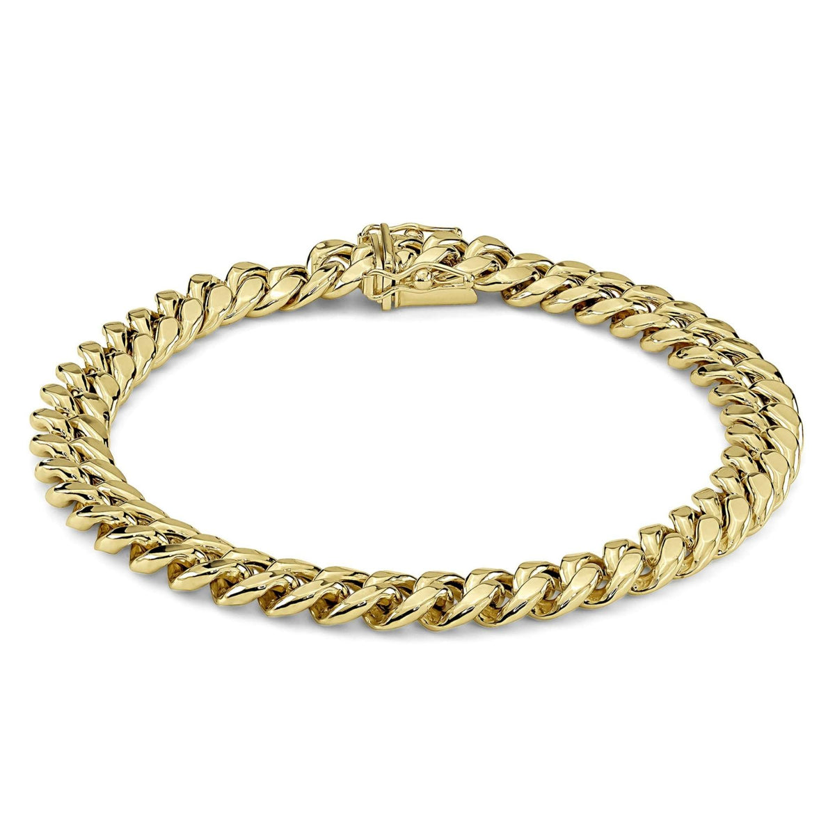 14k gold Miami Cuban link chain bracelet with a polished finish.