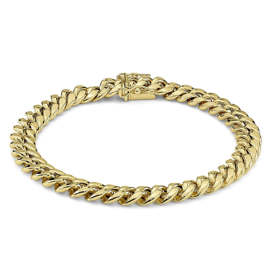 14k gold Miami Cuban link chain bracelet with a polished finish.