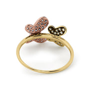 Back view of 14k gold miley slim butterfly two-tone CZ ring.